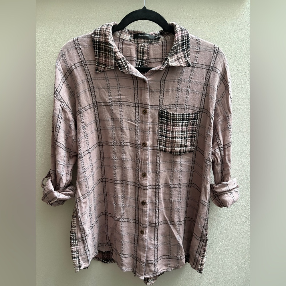 Doe & Rae Pink Plaid Button-Down Shirt